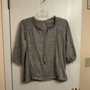 Absolutely Famous Heather Gray Blouse with Tassel Accent